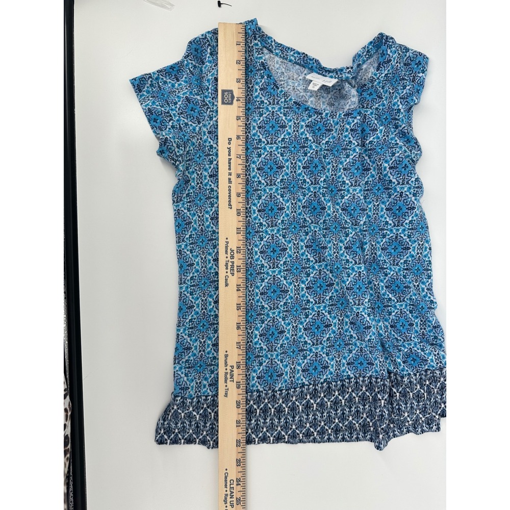 J. Jill Love Linen Blue Medallion Tile Print Short Sleeve Top XS 100% Linen - Picture 4 of 8